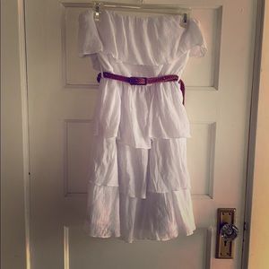 by&by medium juniors white ruffled belted strapless dress festival prairie